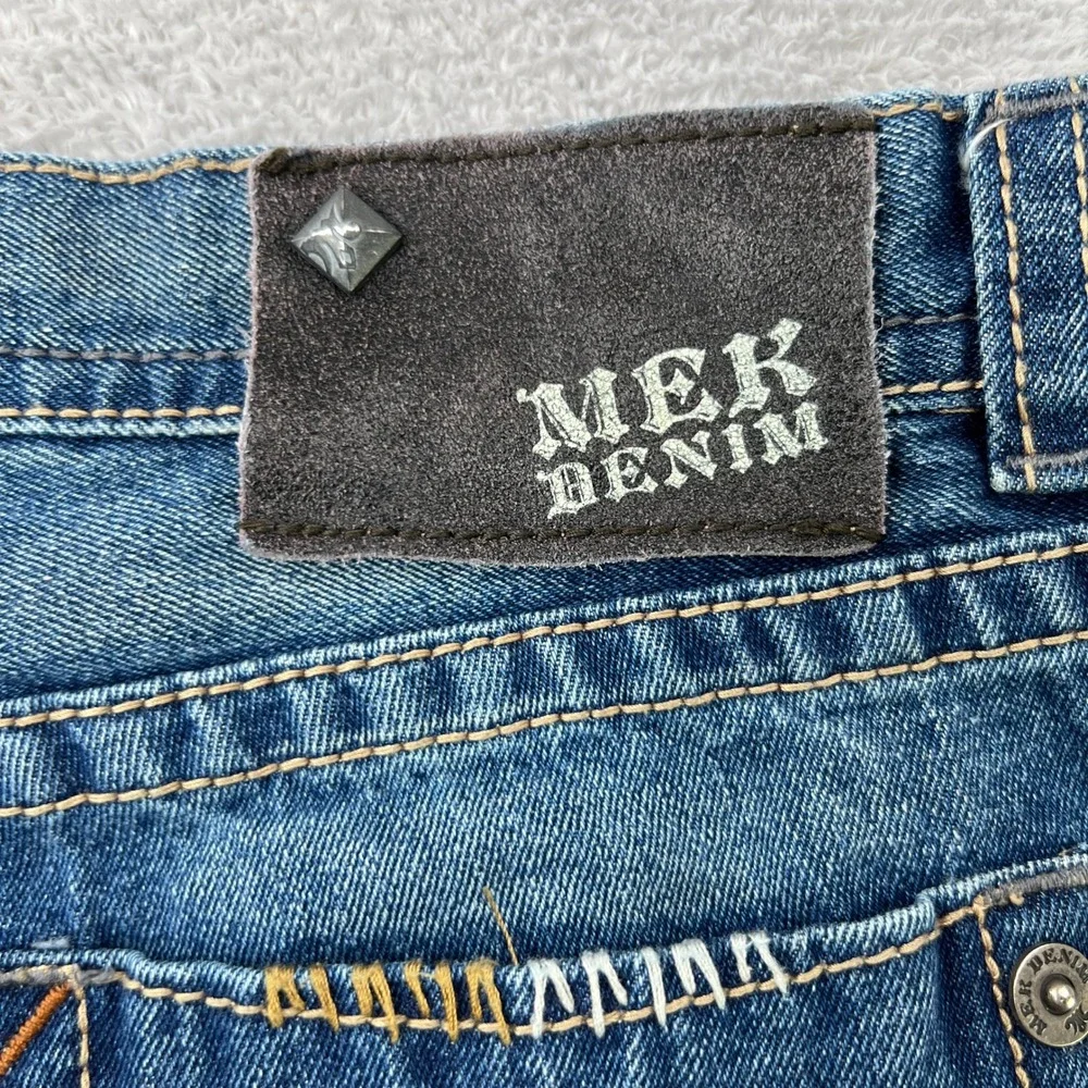 MEK Denim Cody Straight Leg Jeans Size 40 Blue Mens Embroidered Y2K Rugged Style